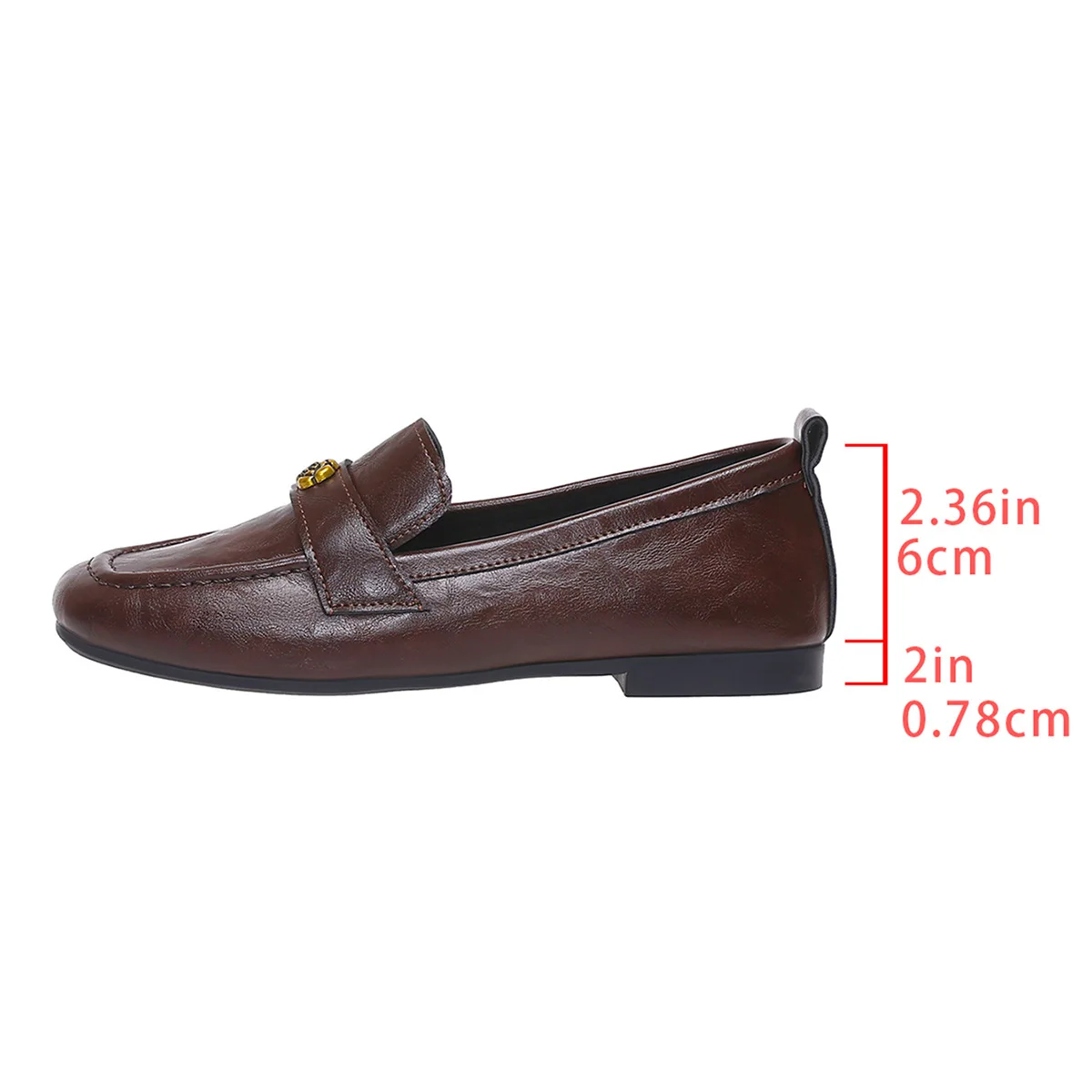 Women's Leather Flat Loafers with Gold-Tone Flower Accessory Round Apron Toe Low Block Heel Comfortable & Office Dress Shoes