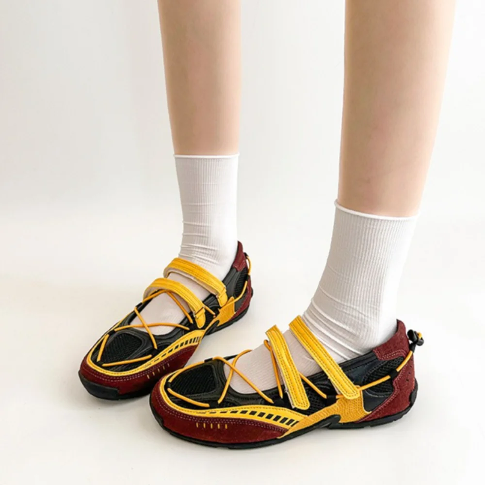 Silver Fashionable Casual Mesh Shoes Women's Summer New Magic Tape Thin Breathable Sports Mary Jane Single Shoes