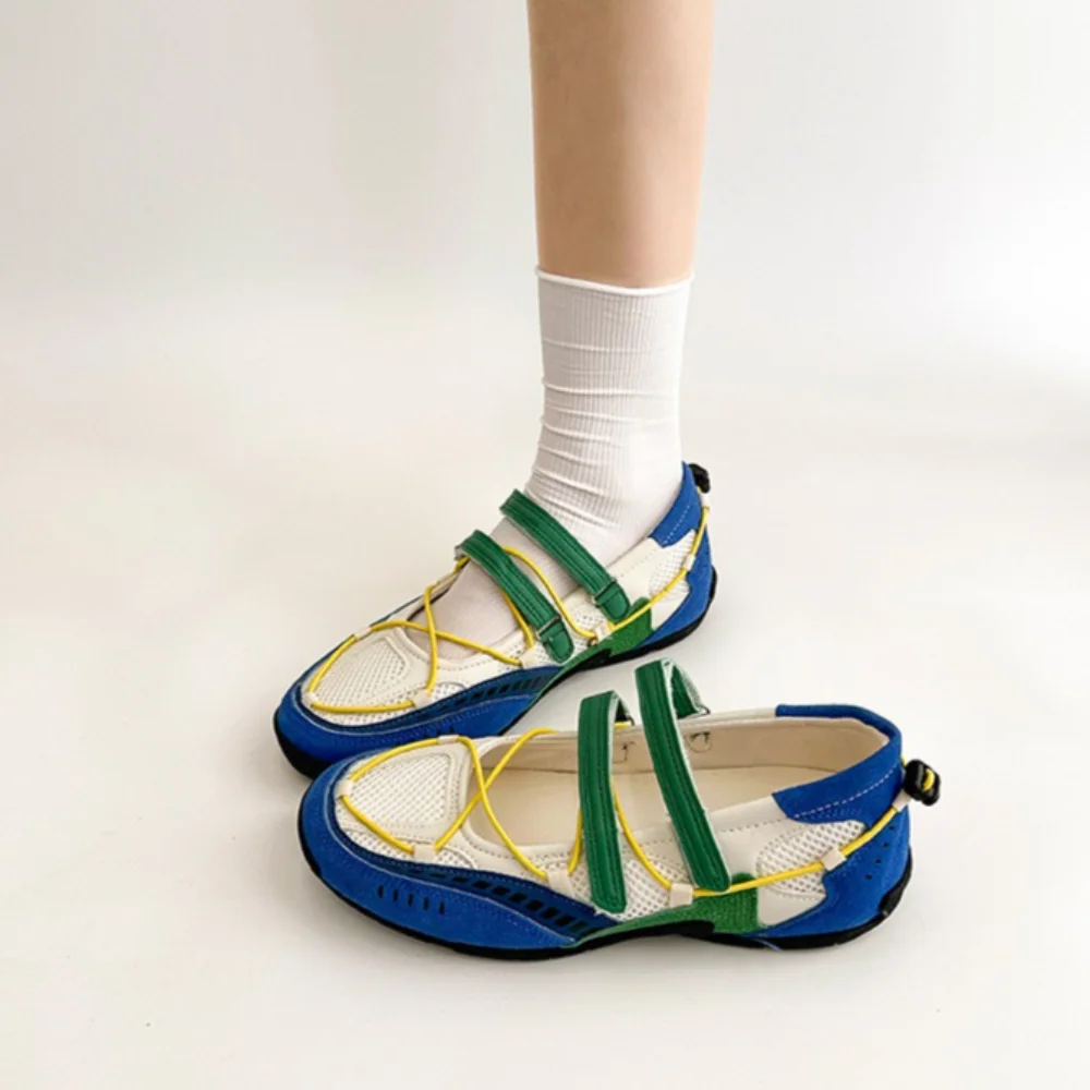 Silver Fashionable Casual Mesh Shoes Women's Summer New Magic Tape Thin Breathable Sports Mary Jane Single Shoes