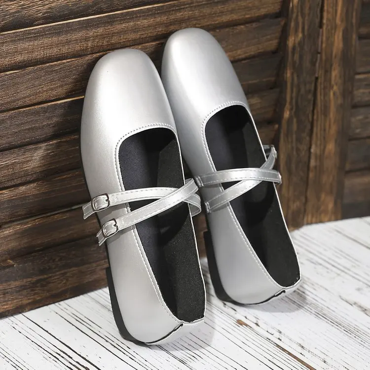 Classic Retro Mary Jane Flat Shoes Fashionable New Women'S Casual Shoes Square Toe Straight Buckle Shallow Mouth Work Shoes