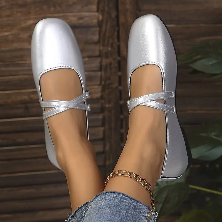 Classic Retro Mary Jane Flat Shoes Fashionable New Women'S Casual Shoes Square Toe Straight Buckle Shallow Mouth Work Shoes