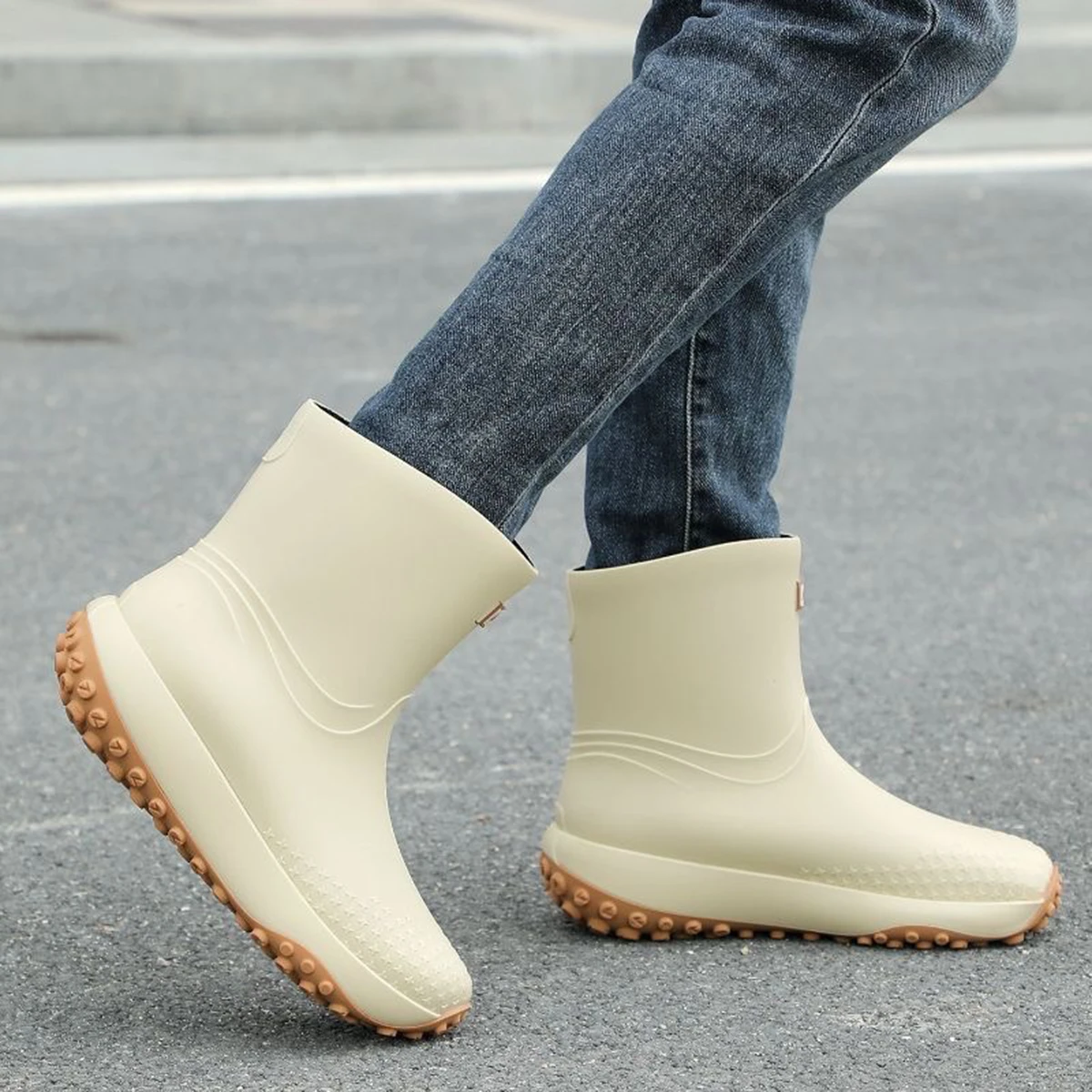 Men's Workwear Style Anti-Slip Waterproof Rubber Boots High-Quality Flat Bottomed for Outdoor Work Commuting Fishing Kitchen Rai