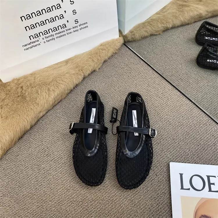 2025 New Hollow Mesh Women's Flat Ballet Shoes - Casual Fashion Versatile Breathable Fishnet Sandals