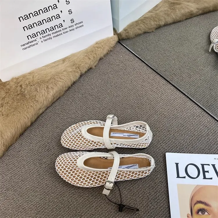 2025 New Hollow Mesh Women's Flat Ballet Shoes - Casual Fashion Versatile Breathable Fishnet Sandals