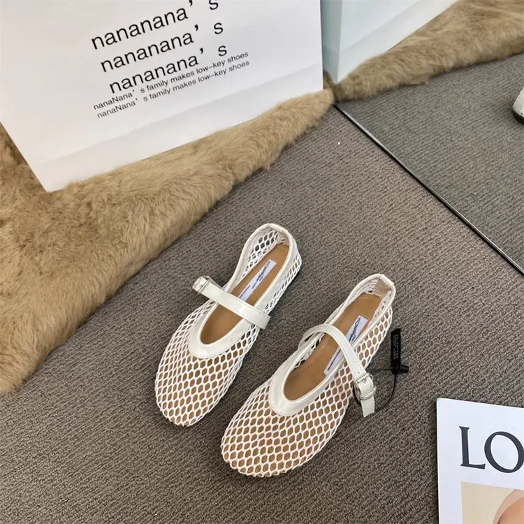 2025 New Hollow Mesh Women's Flat Ballet Shoes - Casual Fashion Versatile Breathable Fishnet Sandals