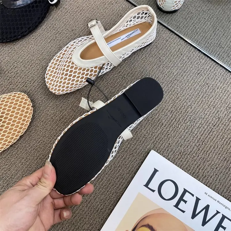 2025 New Hollow Mesh Women's Flat Ballet Shoes - Casual Fashion Versatile Breathable Fishnet Sandals