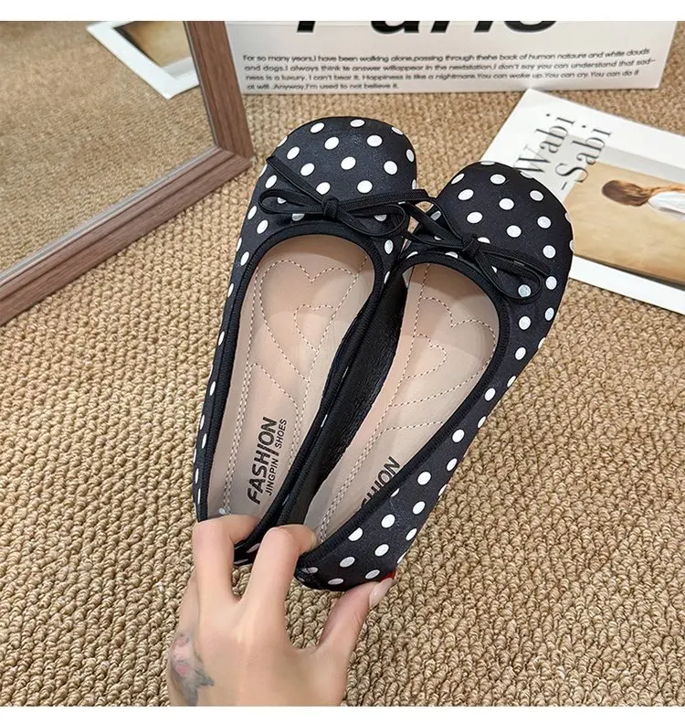Spring Butterfly-knot Women Dot Ballet Flats Comfort Shallow Square Toe Slip on Shoes Ladies Eelgant Dress Mary Jane Shoes