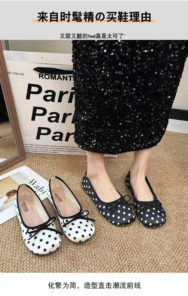 Spring Butterfly-knot Women Dot Ballet Flats Comfort Shallow Square Toe Slip on Shoes Ladies Eelgant Dress Mary Jane Shoes