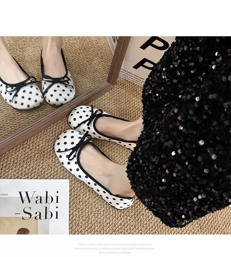 Spring Butterfly-knot Women Dot Ballet Flats Comfort Shallow Square Toe Slip on Shoes Ladies Eelgant Dress Mary Jane Shoes