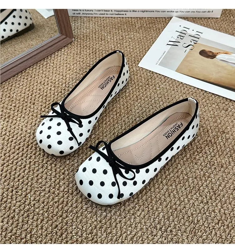 Spring Butterfly-knot Women Dot Ballet Flats Comfort Shallow Square Toe Slip on Shoes Ladies Eelgant Dress Mary Jane Shoes