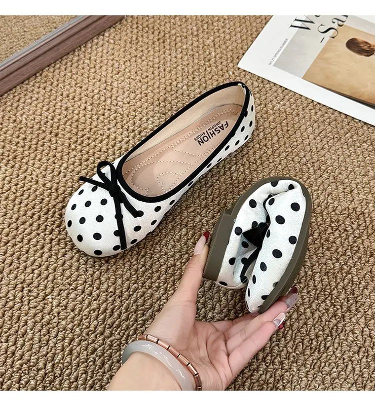 Spring Butterfly-knot Women Dot Ballet Flats Comfort Shallow Square Toe Slip on Shoes Ladies Eelgant Dress Mary Jane Shoes