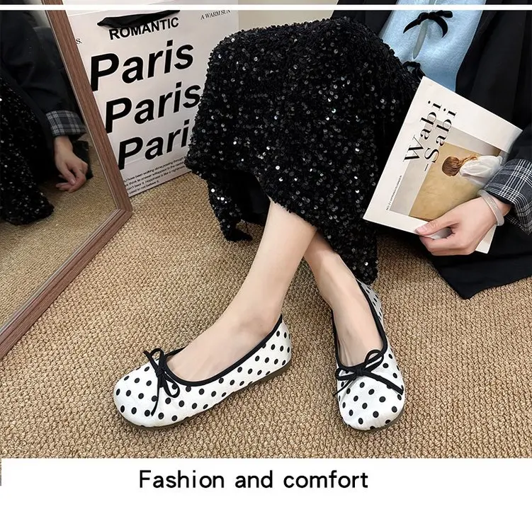 Spring Butterfly-knot Women Dot Ballet Flats Comfort Shallow Square Toe Slip on Shoes Ladies Eelgant Dress Mary Jane Shoes