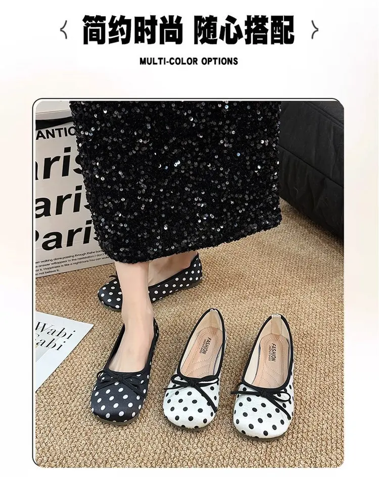 Spring Butterfly-knot Women Dot Ballet Flats Comfort Shallow Square Toe Slip on Shoes Ladies Eelgant Dress Mary Jane Shoes