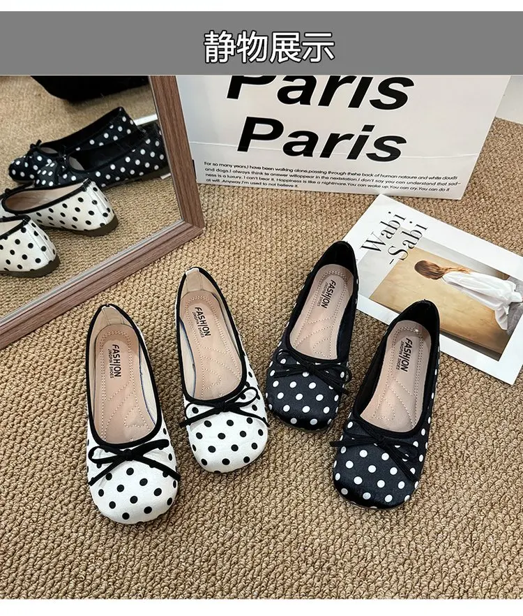 Spring Butterfly-knot Women Dot Ballet Flats Comfort Shallow Square Toe Slip on Shoes Ladies Eelgant Dress Mary Jane Shoes
