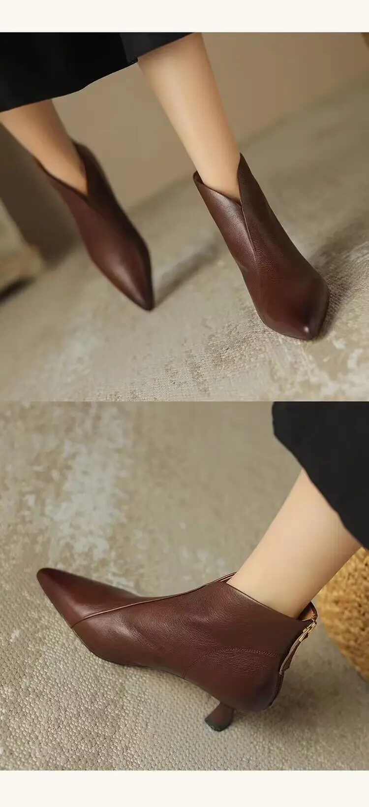 Autumn Winter Pointed Toe Women Ankle Boots Fashion Elegant Zippers Short Booties Vintage Ladies Square Heels Casual Shoes