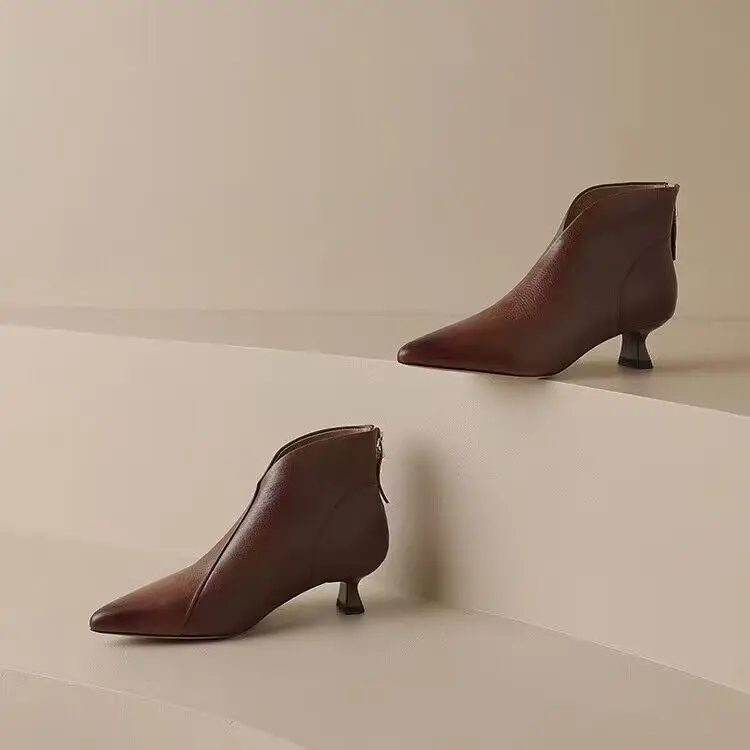 Autumn Winter Pointed Toe Women Ankle Boots Fashion Elegant Zippers Short Booties Vintage Ladies Square Heels Casual Shoes