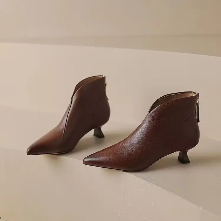 Autumn Winter Pointed Toe Women Ankle Boots Fashion Elegant Zippers Short Booties Vintage Ladies Square Heels Casual Shoes