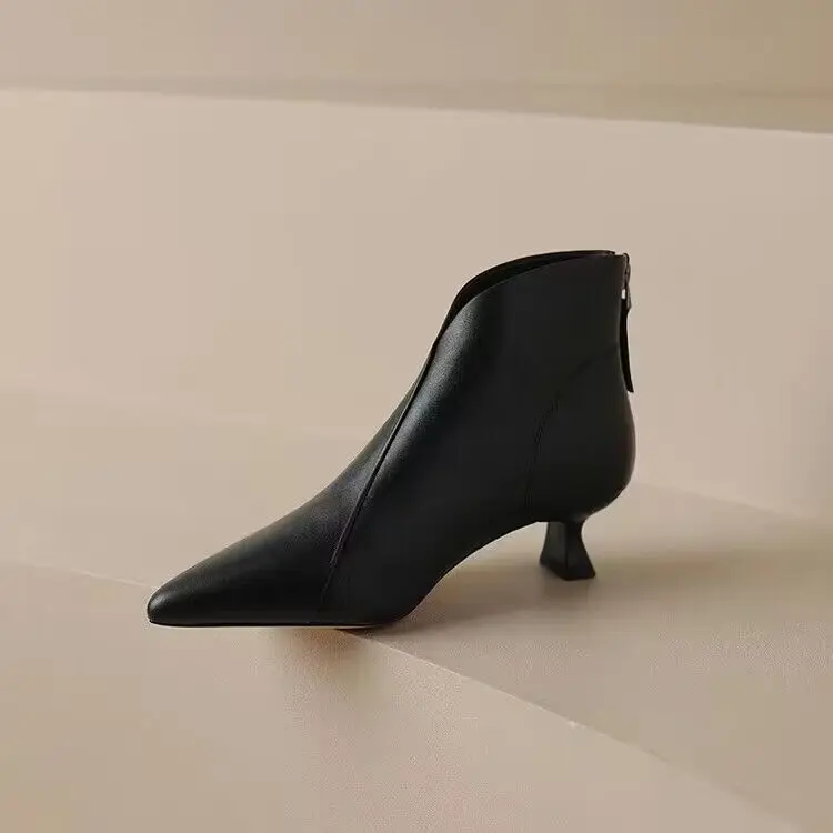 Autumn Winter Pointed Toe Women Ankle Boots Fashion Elegant Zippers Short Booties Vintage Ladies Square Heels Casual Shoes