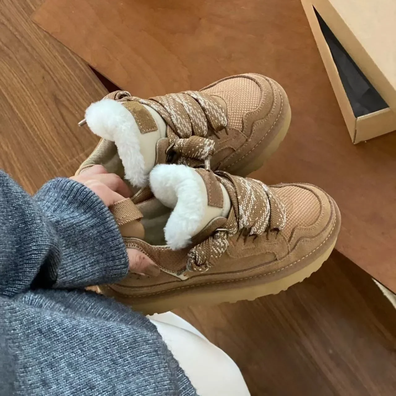 2026 Winter New Style Lace-up Anti-slip Warm Cotton Shoes for Slimming - Snow Boots