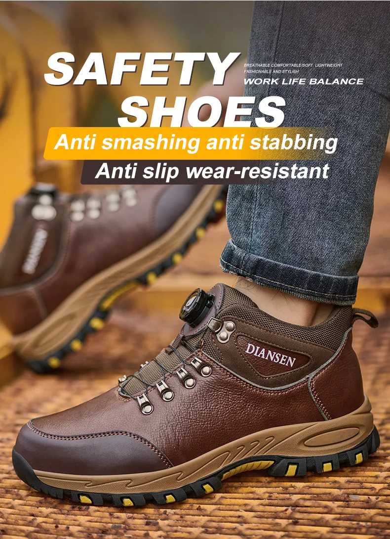 Rotary Button New Safety Shoes Men Work Shoes Indestructible Steel Toe Sneakers Waterproof Construction Shoes Wear Resistant