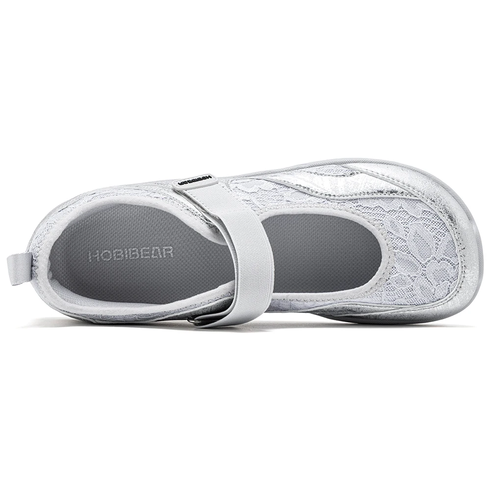 HOBIBEAR Women Barefoot Ballet Flats Hook-Loop Wide Toe Box Shoes Mesh Floral Weave Mary Jane Shoes