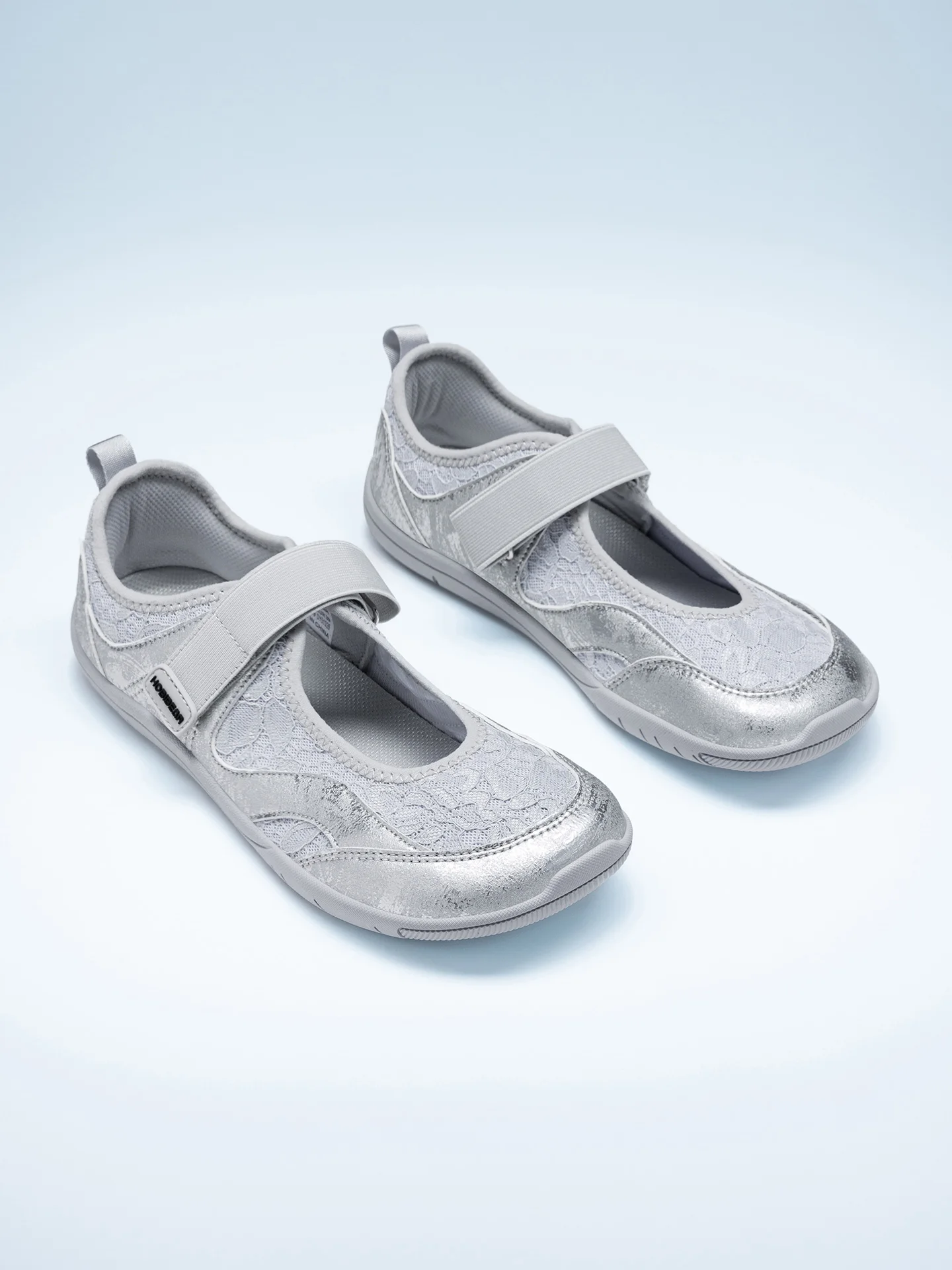 HOBIBEAR Women Barefoot Ballet Flats Hook-Loop Wide Toe Box Shoes Mesh Floral Weave Mary Jane Shoes