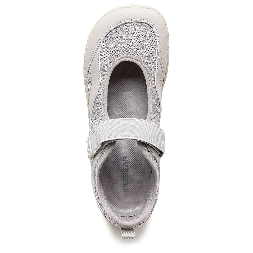 HOBIBEAR Women Barefoot Ballet Flats Hook-Loop Wide Toe Box Shoes Mesh Floral Weave Mary Jane Shoes