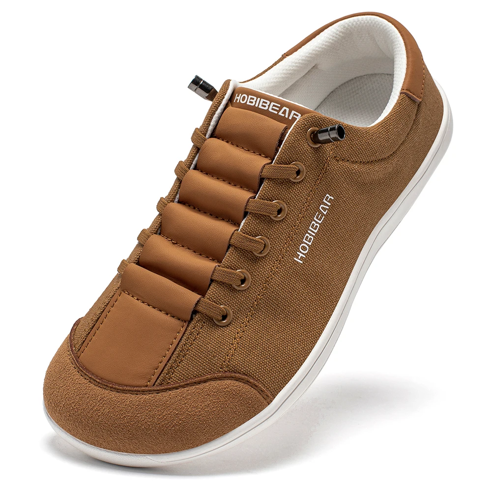 HOBIBEAR Wide Toe Barefoot Shoes for Unisex Minimalist Canvas Sneakers Lightweight Adjustable Slip On Walking Shoes