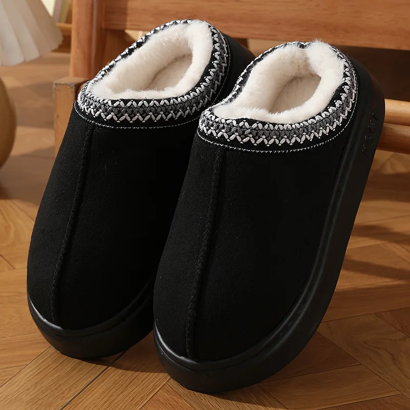 Comfort Thick Bottom Cotton Slippers Women 2025 Winter Warm Thick Plush Non Slip Furry Clogs Shoes Embroidery Suede Snow Boots
