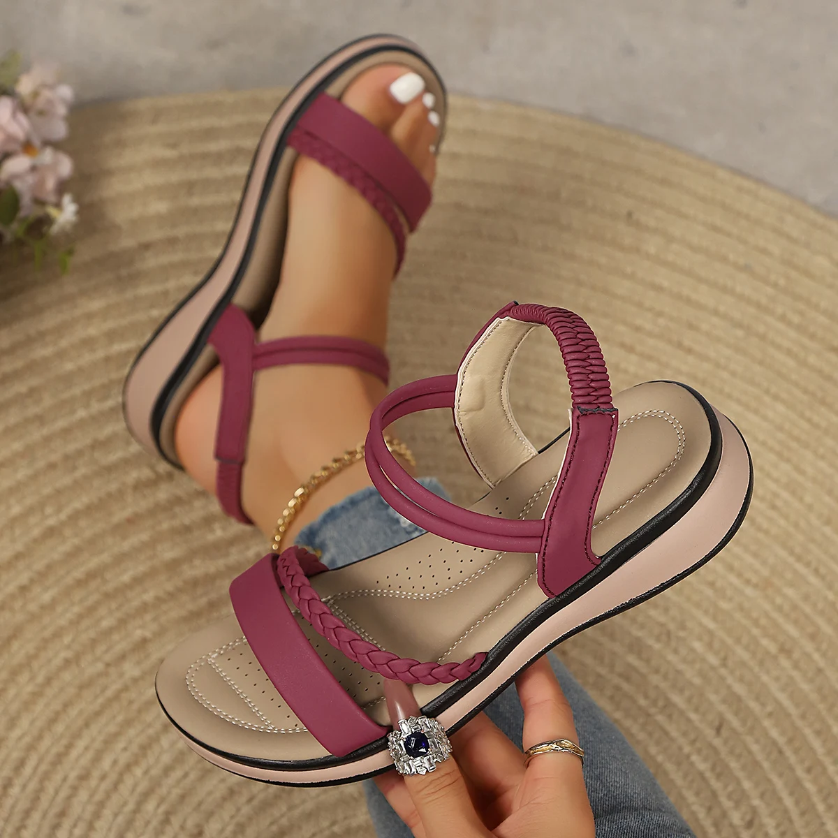 Women's Platform Sandals Casual Summer Slip on Comfort Daily Walking Beach Shoes Lightweight Open Toe Slingback Flat Sandals
