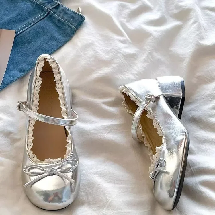 2026 New Women Mary Jane Shoes Fashion Butterfly-knot Dress Shoes Ladies Concise Outdoor Thick Heel Leather Shoes