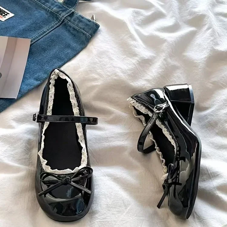 2026 New Women Mary Jane Shoes Fashion Butterfly-knot Dress Shoes Ladies Concise Outdoor Thick Heel Leather Shoes