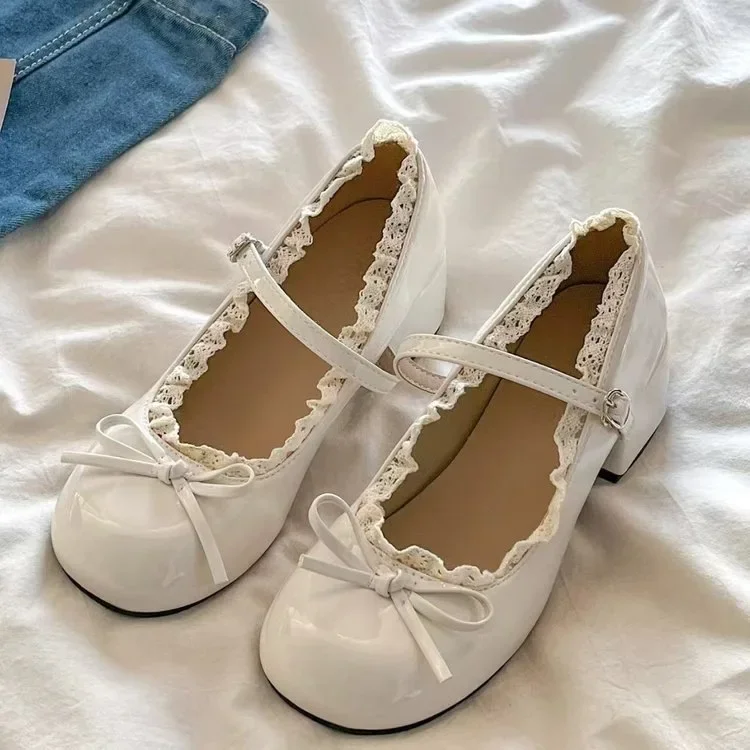 2026 New Women Mary Jane Shoes Fashion Butterfly-knot Dress Shoes Ladies Concise Outdoor Thick Heel Leather Shoes