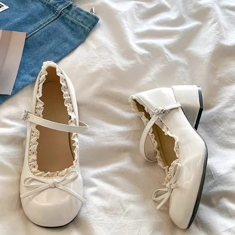 2026 New Women Mary Jane Shoes Fashion Butterfly-knot Dress Shoes Ladies Concise Outdoor Thick Heel Leather Shoes