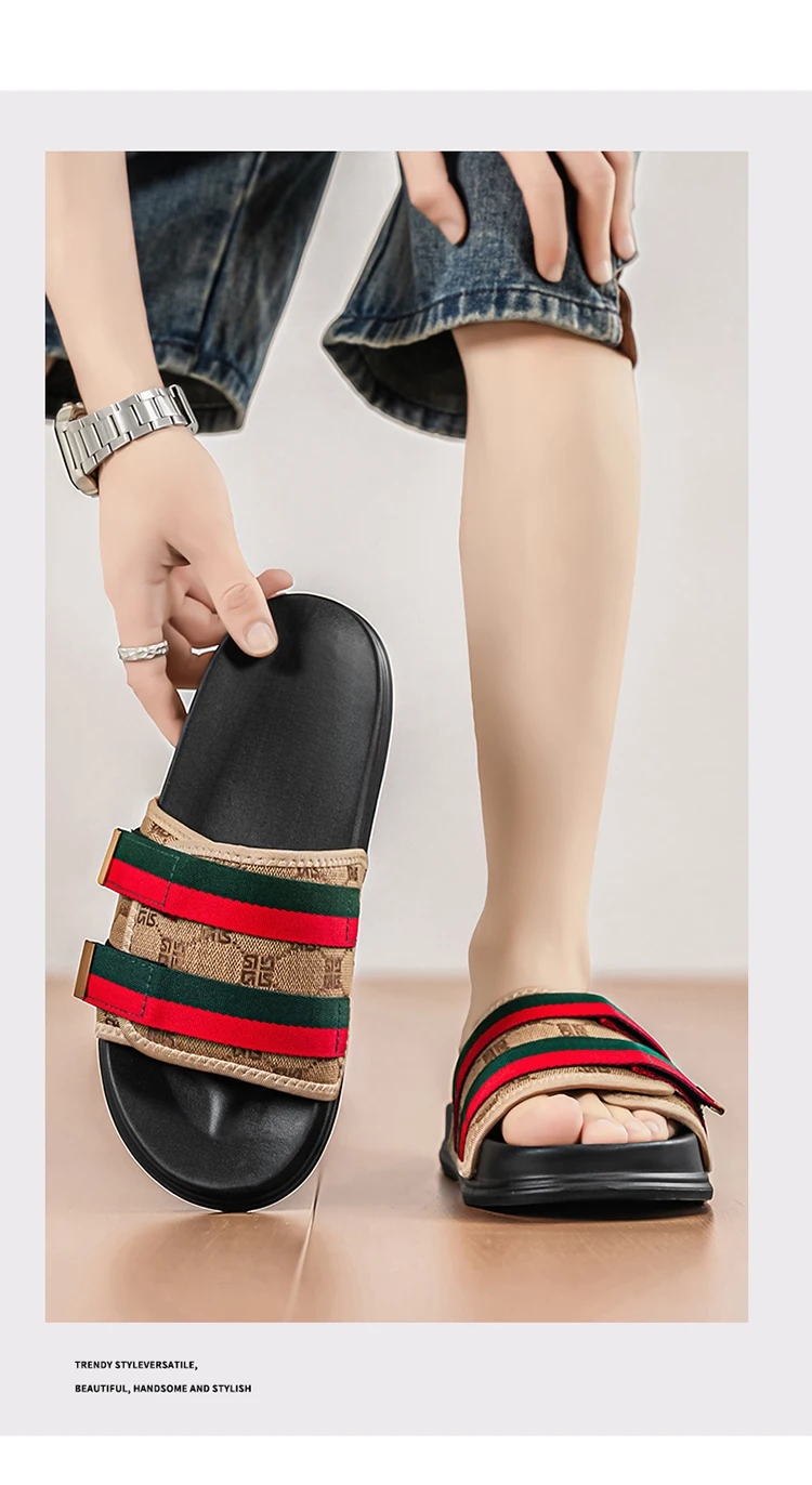 Men's summer classic one-piece slippers lightweight and fashionable satin casual sandals comfortable indoor and outdoor slippers