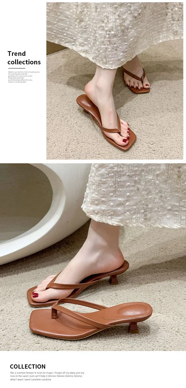 Women Clip Toe Slippers Summer Comfort Low Heel Slides Shoes Ladies Casual Dress Street Style Soft Sole Flip-flops
