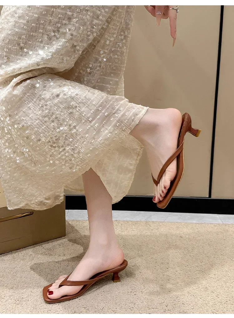 Women Clip Toe Slippers Summer Comfort Low Heel Slides Shoes Ladies Casual Dress Street Style Soft Sole Flip-flops