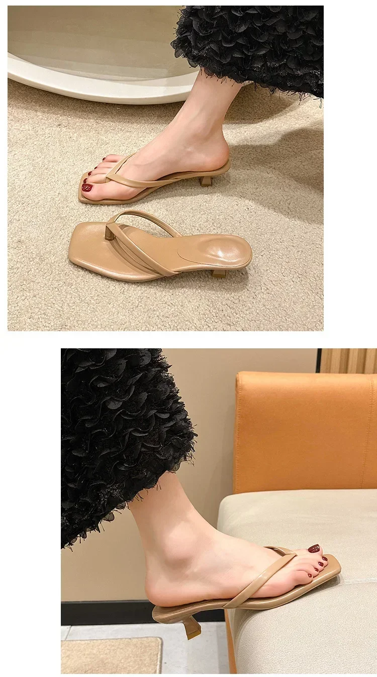 Women Clip Toe Slippers Summer Comfort Low Heel Slides Shoes Ladies Casual Dress Street Style Soft Sole Flip-flops
