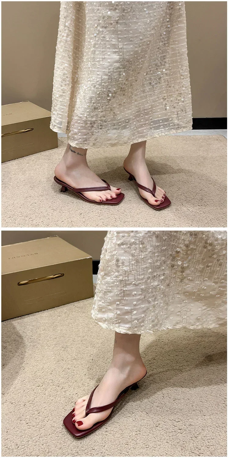 Women Clip Toe Slippers Summer Comfort Low Heel Slides Shoes Ladies Casual Dress Street Style Soft Sole Flip-flops