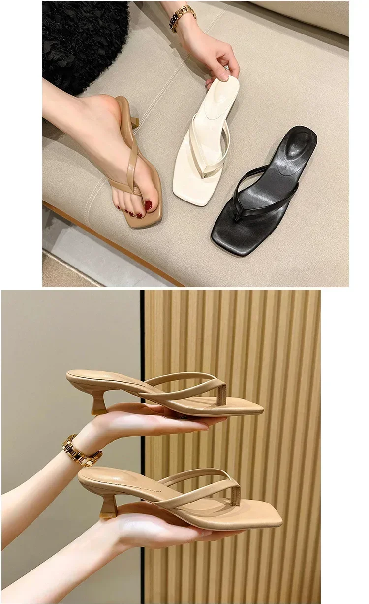 Women Clip Toe Slippers Summer Comfort Low Heel Slides Shoes Ladies Casual Dress Street Style Soft Sole Flip-flops