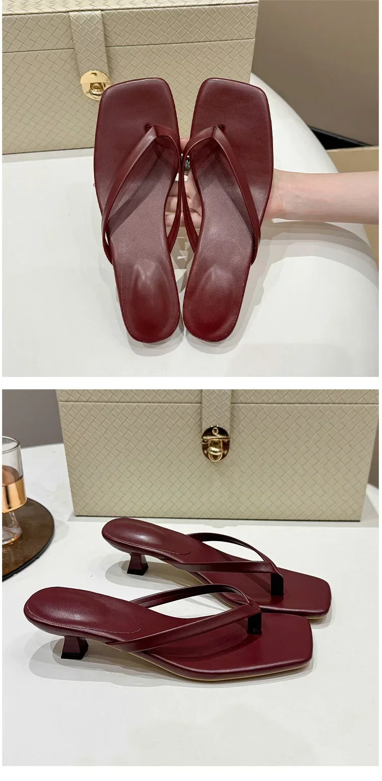 Women Clip Toe Slippers Summer Comfort Low Heel Slides Shoes Ladies Casual Dress Street Style Soft Sole Flip-flops