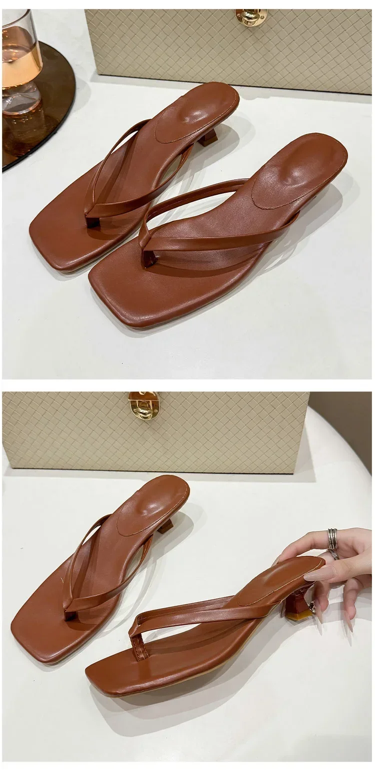 Women Clip Toe Slippers Summer Comfort Low Heel Slides Shoes Ladies Casual Dress Street Style Soft Sole Flip-flops