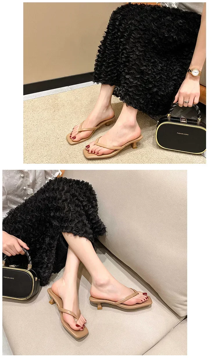 Women Clip Toe Slippers Summer Comfort Low Heel Slides Shoes Ladies Casual Dress Street Style Soft Sole Flip-flops