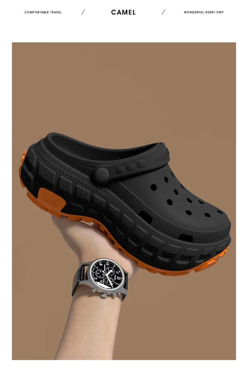 2026 New Thick soled perforated shoes for men's summer new trend slip resistant wear-resistant and odorless sandals for driving
