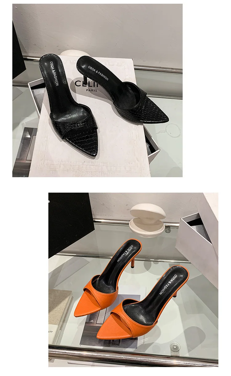 Thin High Heel Summer Women Slippers Fashion Pointed Toe Dress Slides Ladies Sexy Stripper Party Mule Shoes Zapatos Mujer