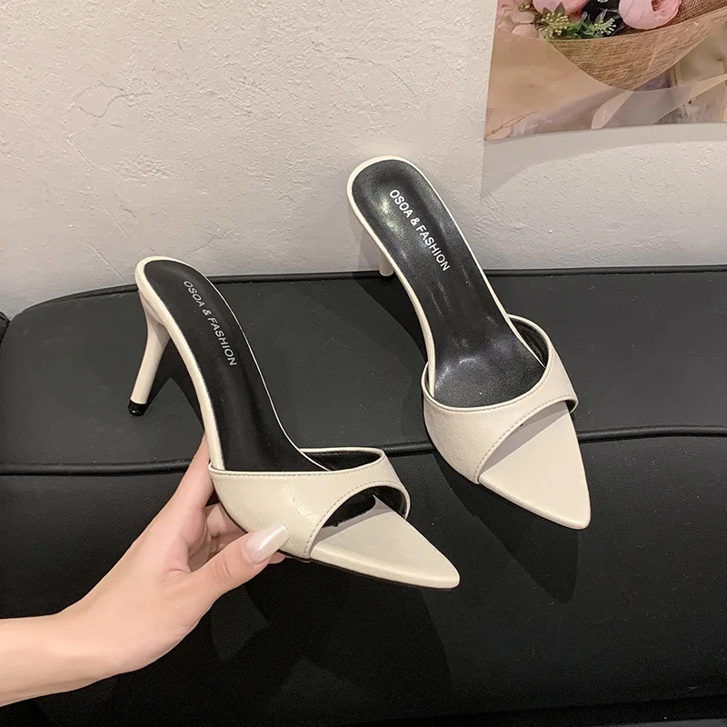 Thin High Heel Summer Women Slippers Fashion Pointed Toe Dress Slides Ladies Sexy Stripper Party Mule Shoes Zapatos Mujer