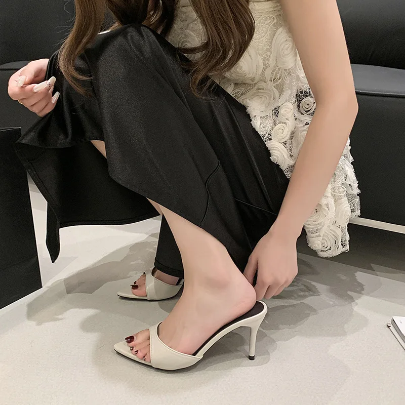 Thin High Heel Summer Women Slippers Fashion Pointed Toe Dress Slides Ladies Sexy Stripper Party Mule Shoes Zapatos Mujer