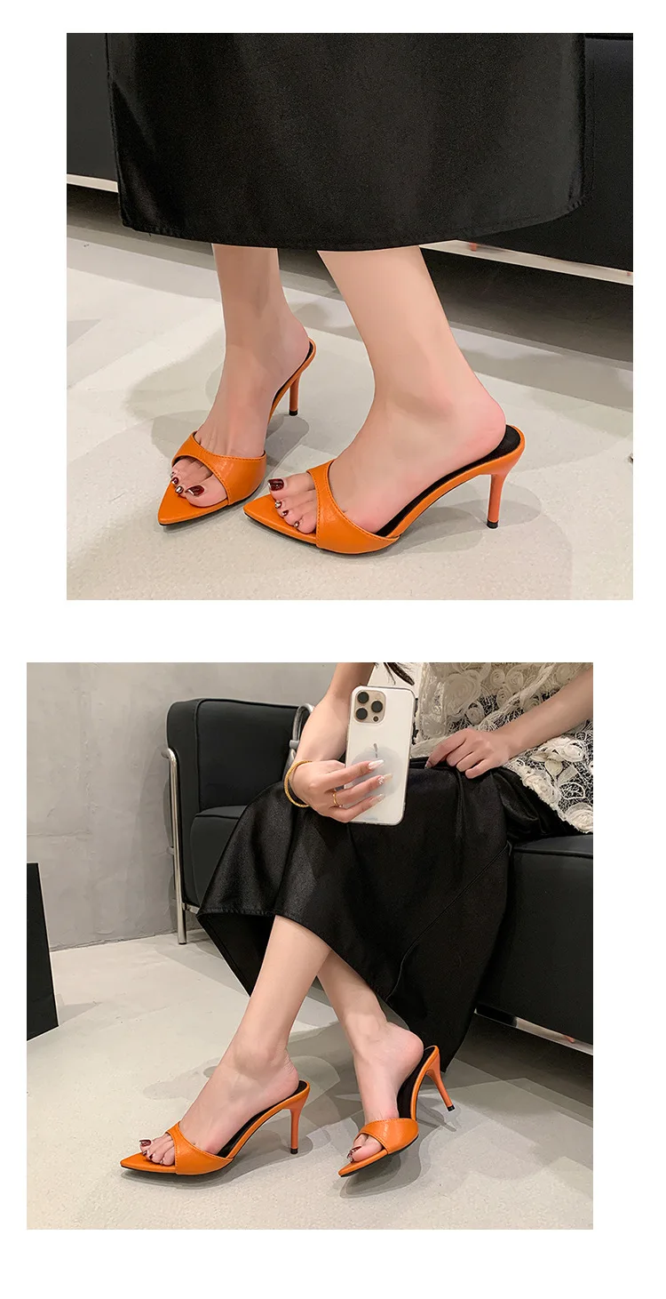 Thin High Heel Summer Women Slippers Fashion Pointed Toe Dress Slides Ladies Sexy Stripper Party Mule Shoes Zapatos Mujer