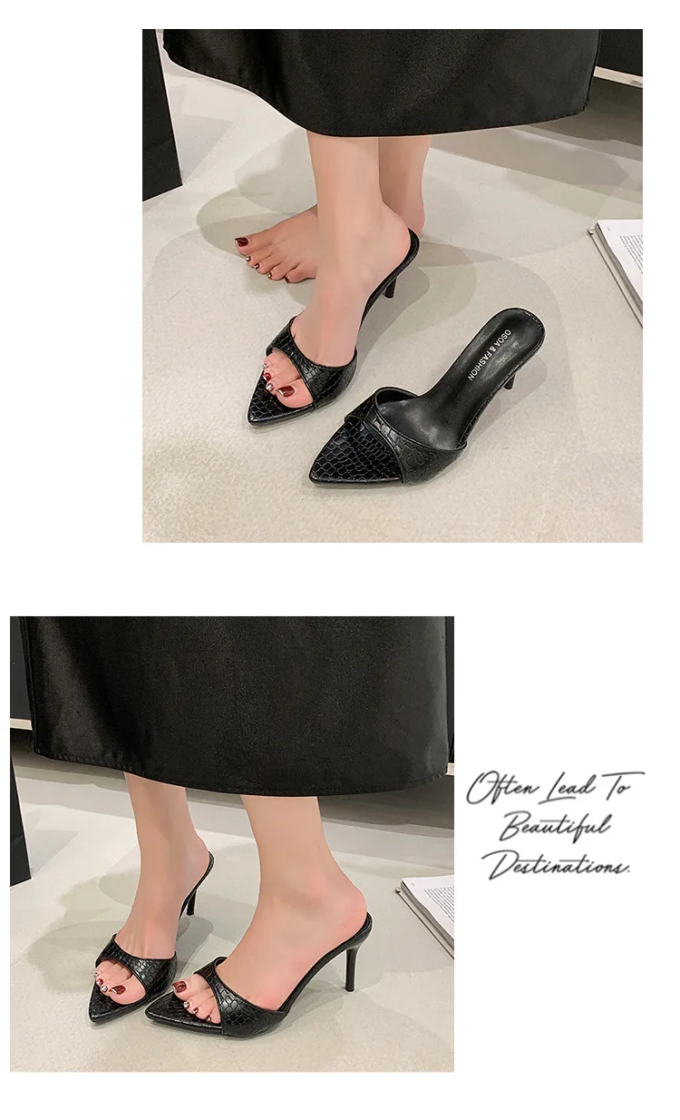 Thin High Heel Summer Women Slippers Fashion Pointed Toe Dress Slides Ladies Sexy Stripper Party Mule Shoes Zapatos Mujer