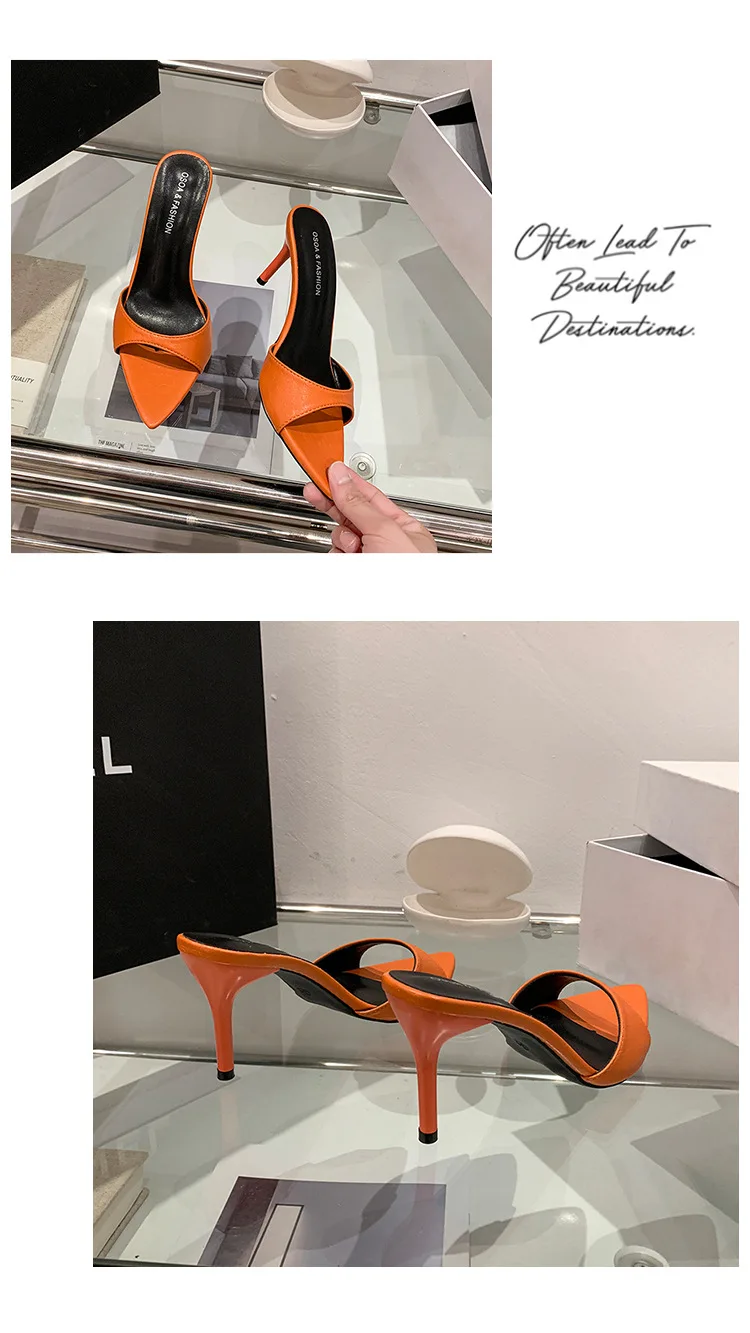 Thin High Heel Summer Women Slippers Fashion Pointed Toe Dress Slides Ladies Sexy Stripper Party Mule Shoes Zapatos Mujer